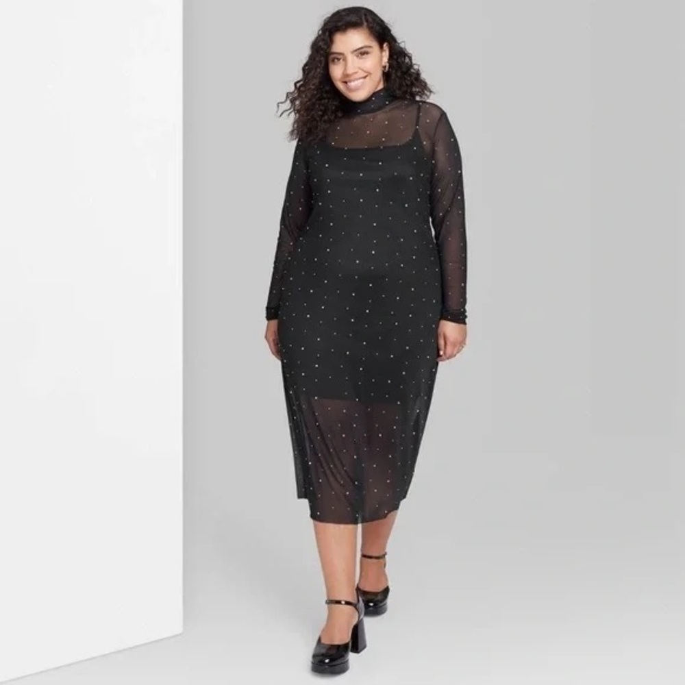 Wild Fable Black Sheer Dress With Rhinestones